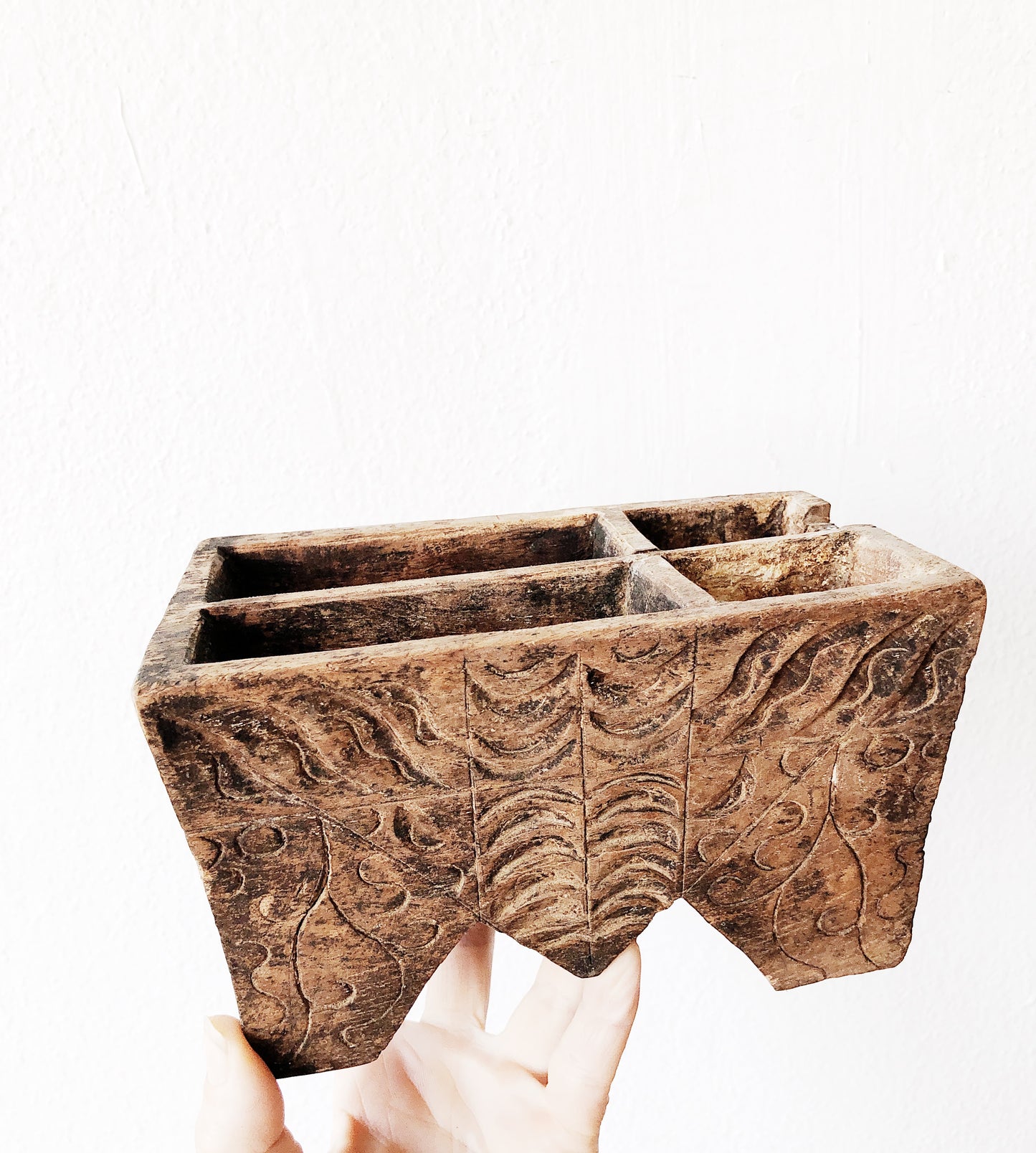 Primitive Carved Pedestal Box