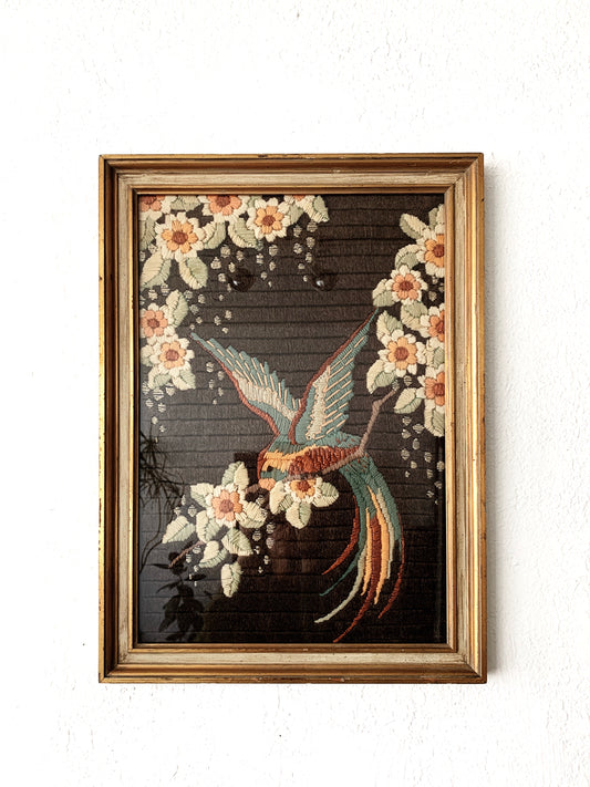 Vintage Hummingbird with Flowers Needlepoint