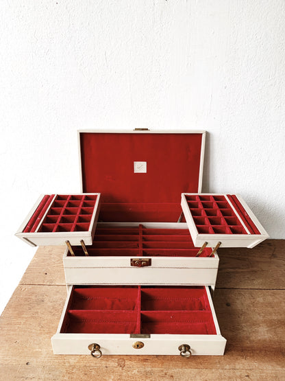 Large Vintage Leather Bound Velvet Lined Jewelry Box