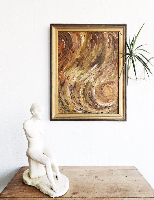 Large Vintage Swirled Abstract Oil Painting