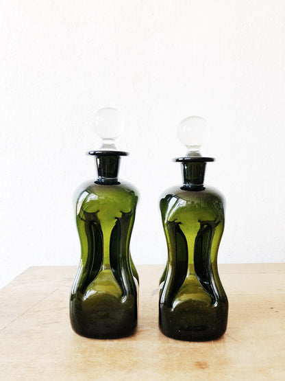 Green Glass Oil and Vinegar Cruets