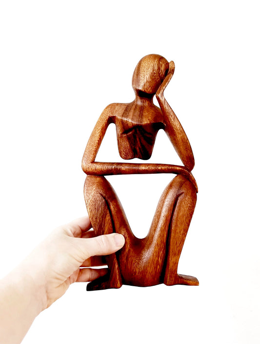 Vintage Wooden Thinker Sculpture
