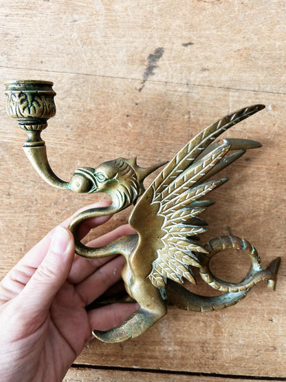 Vintage Brass Dragon Candle Holder