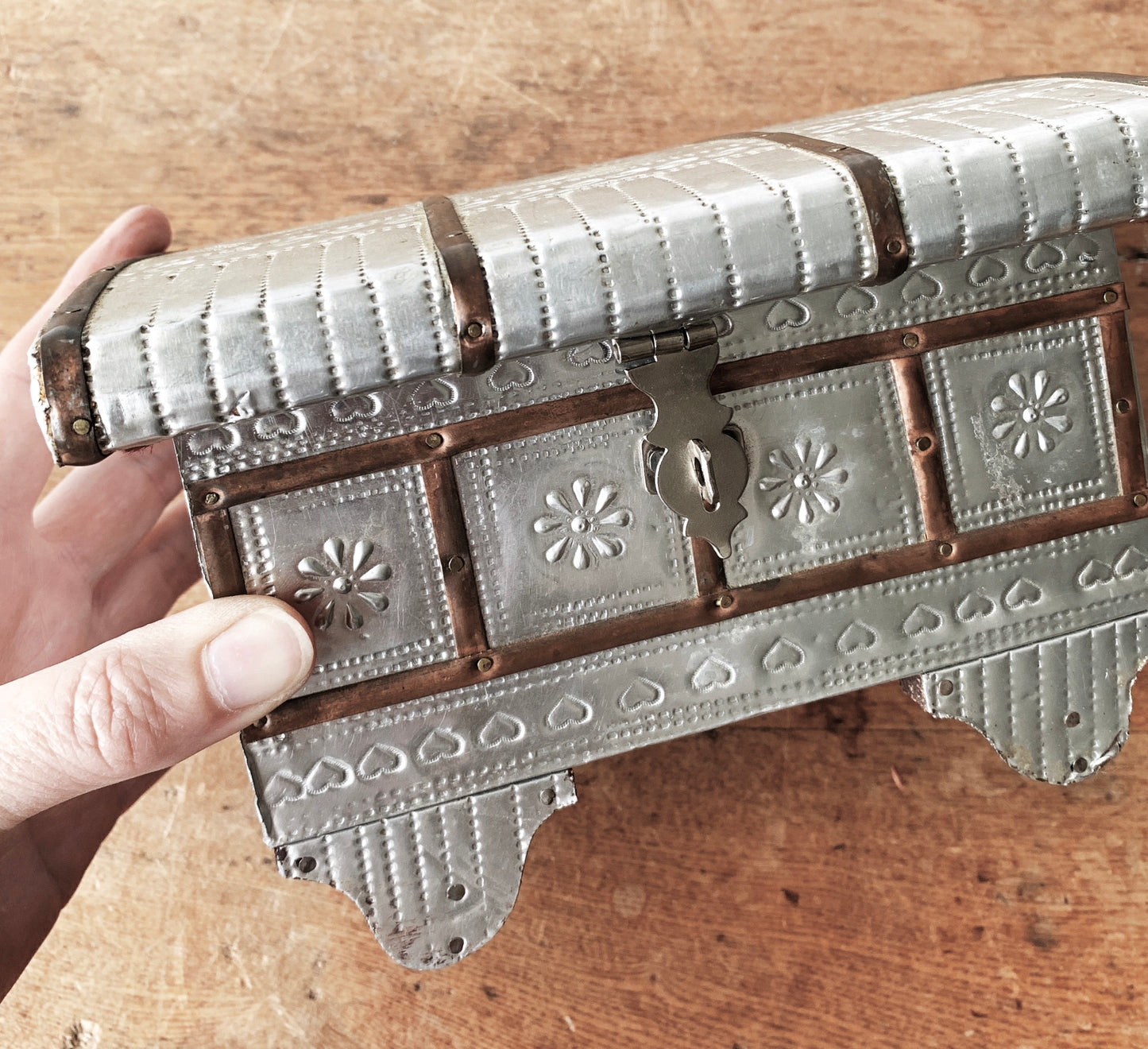 Pressed Tin and Copper Jewelry Chest