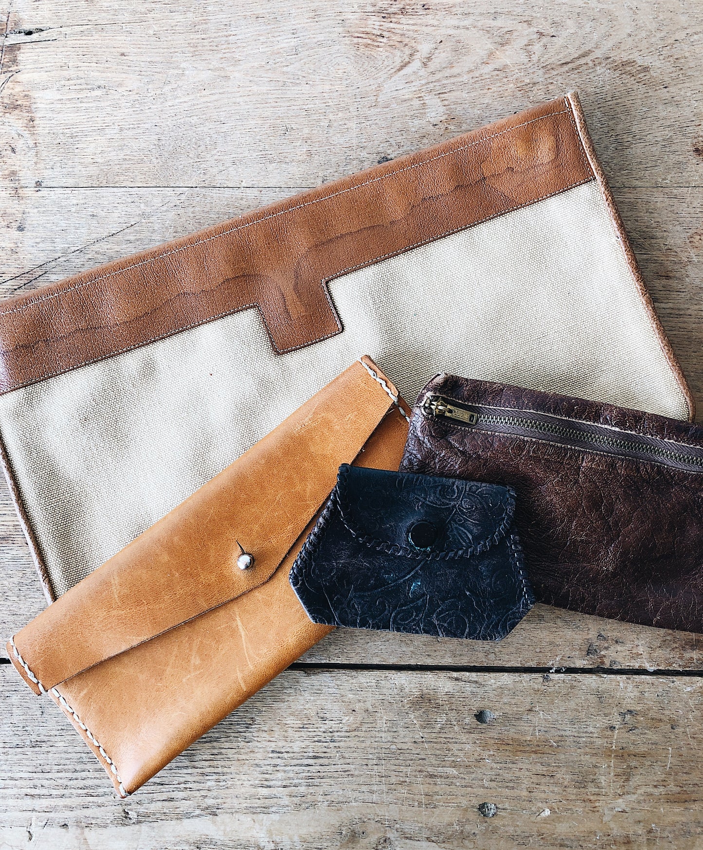 Vintage Leather and Canvas Pouches