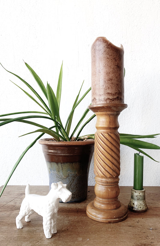 Large Turned Wood Pillar Candle Holder