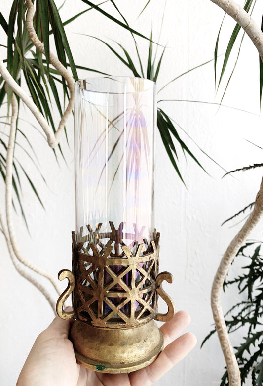 Vintage Brass and Glass Candle Holder