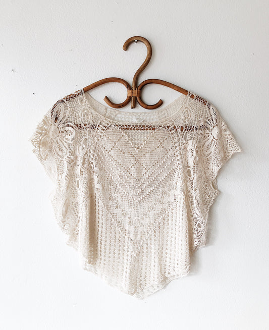 Vintage Tatted Lace 1970s Top