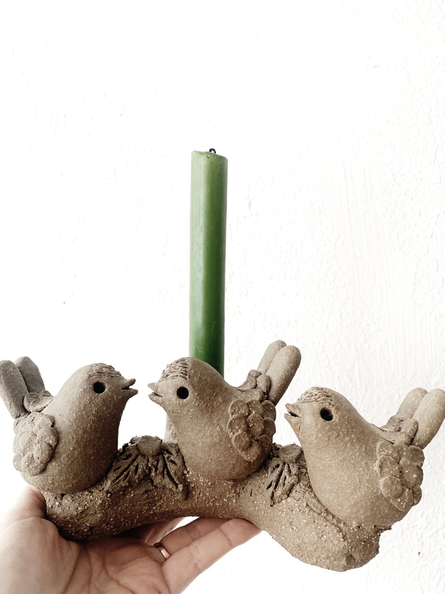 Handmade Clay Bird Candle Holder