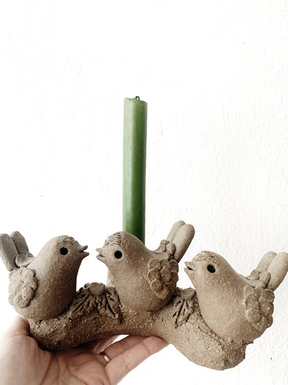 Handmade Clay Bird Candle Holder