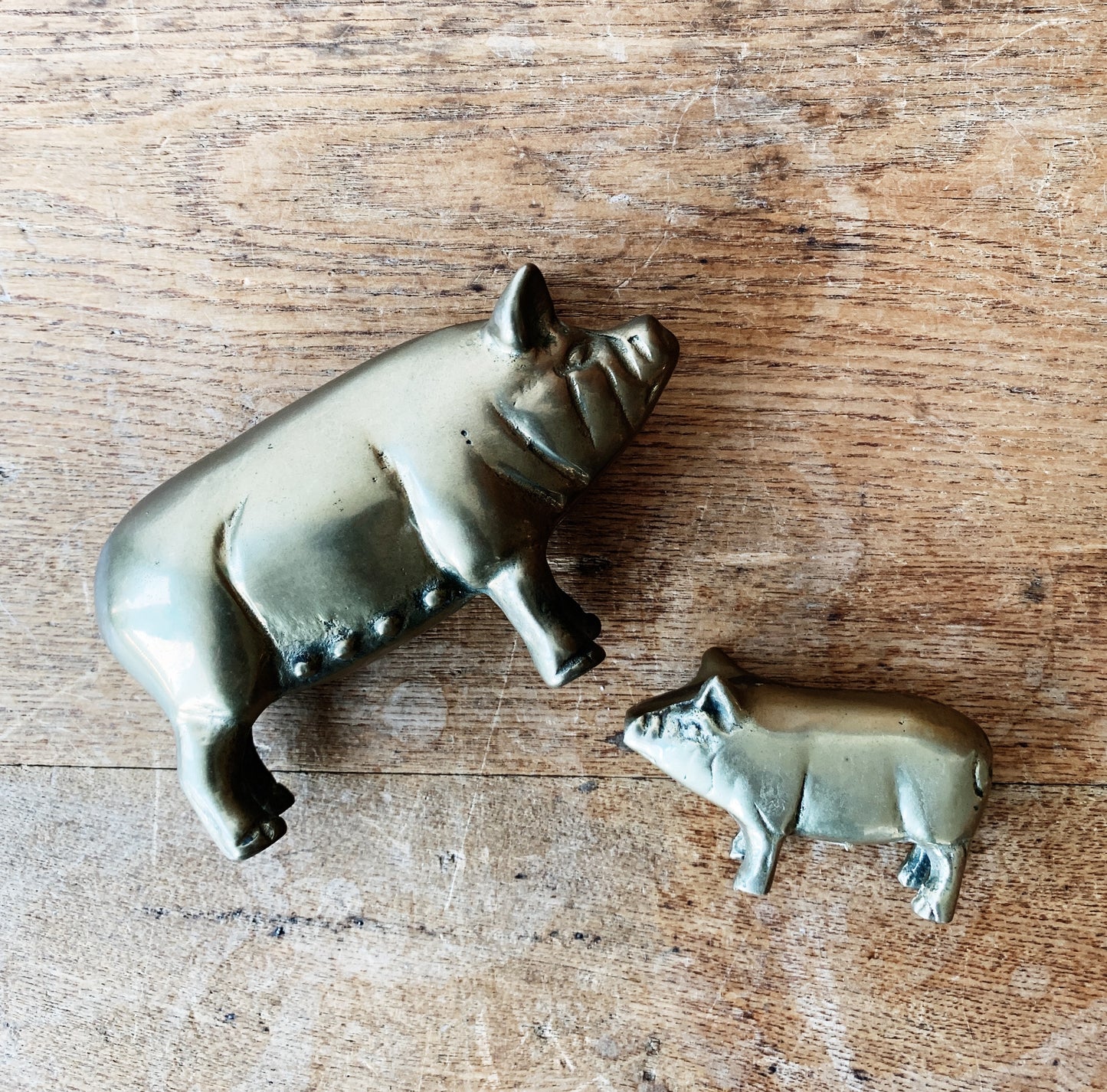 Vintage Aged Brass Pig Figurines