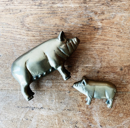Vintage Aged Brass Pig Figurines