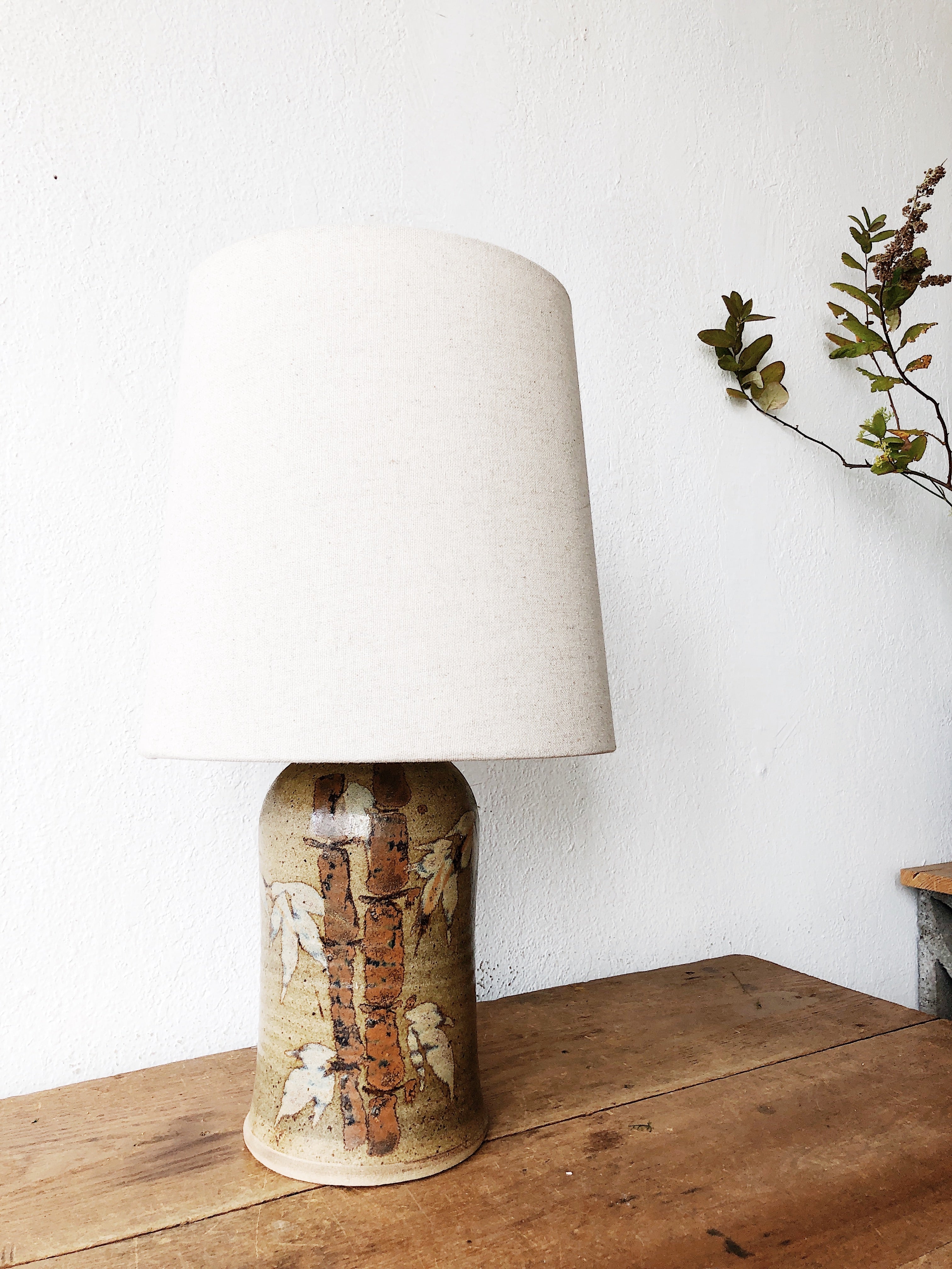 Large Vintage Pottery Lamp with Shade - Thumbnail 4