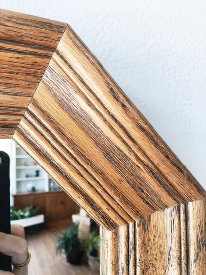 Vintage Oak Hex Mirror