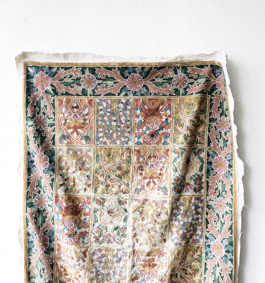 Vintage Wool Crewel Embroidered Textile