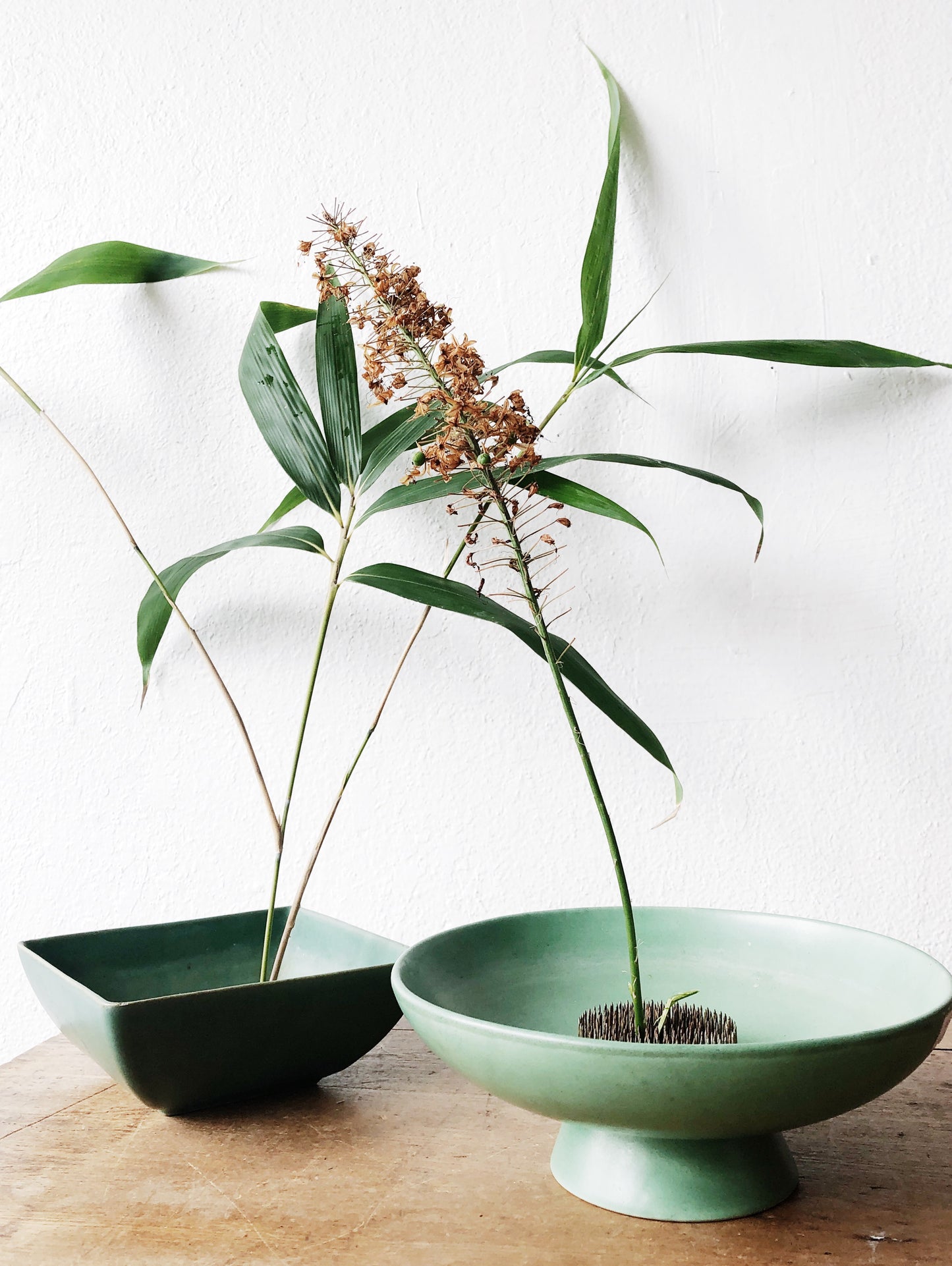 Vintage Turquoise Square Ceramic Ikebana Planter