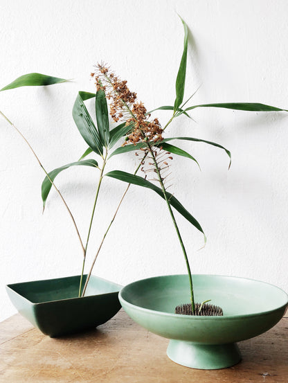 Vintage Turquoise Square Ceramic Ikebana Planter