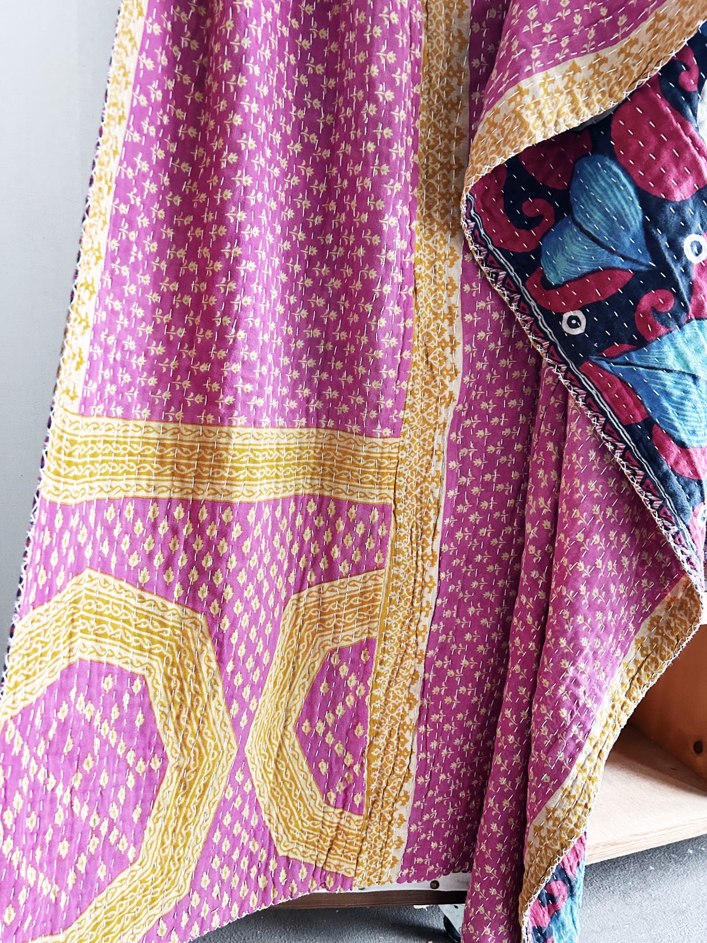 Vintage Reversible Cotton Kantha Quilt