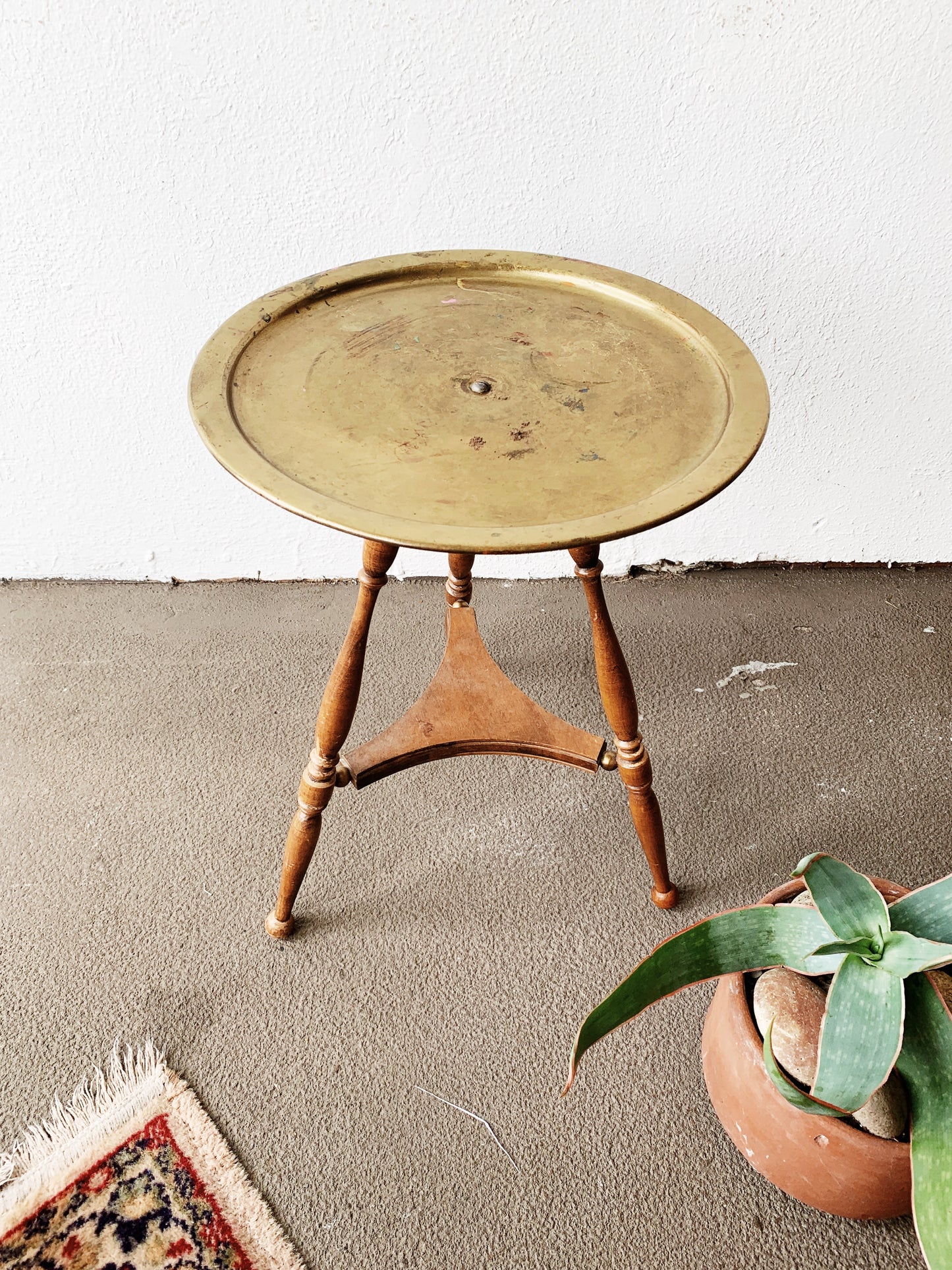 Vintage Wood and Brass Side Table /Stand