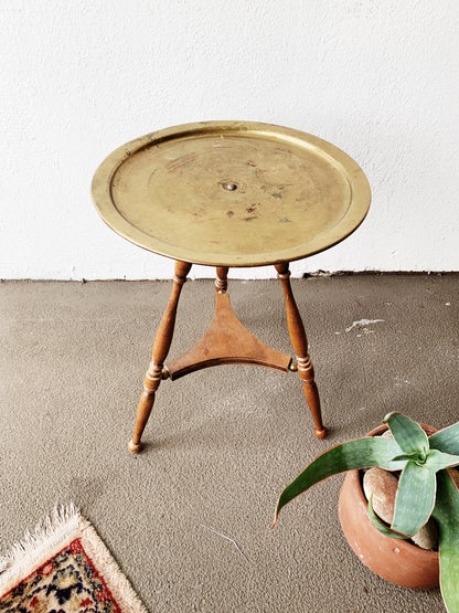 Vintage Wood and Brass Side Table /Stand