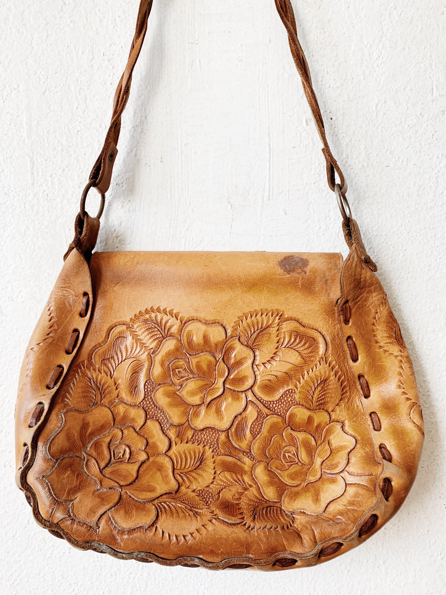 Vintage Tool Leather Eagle with Roses Purse