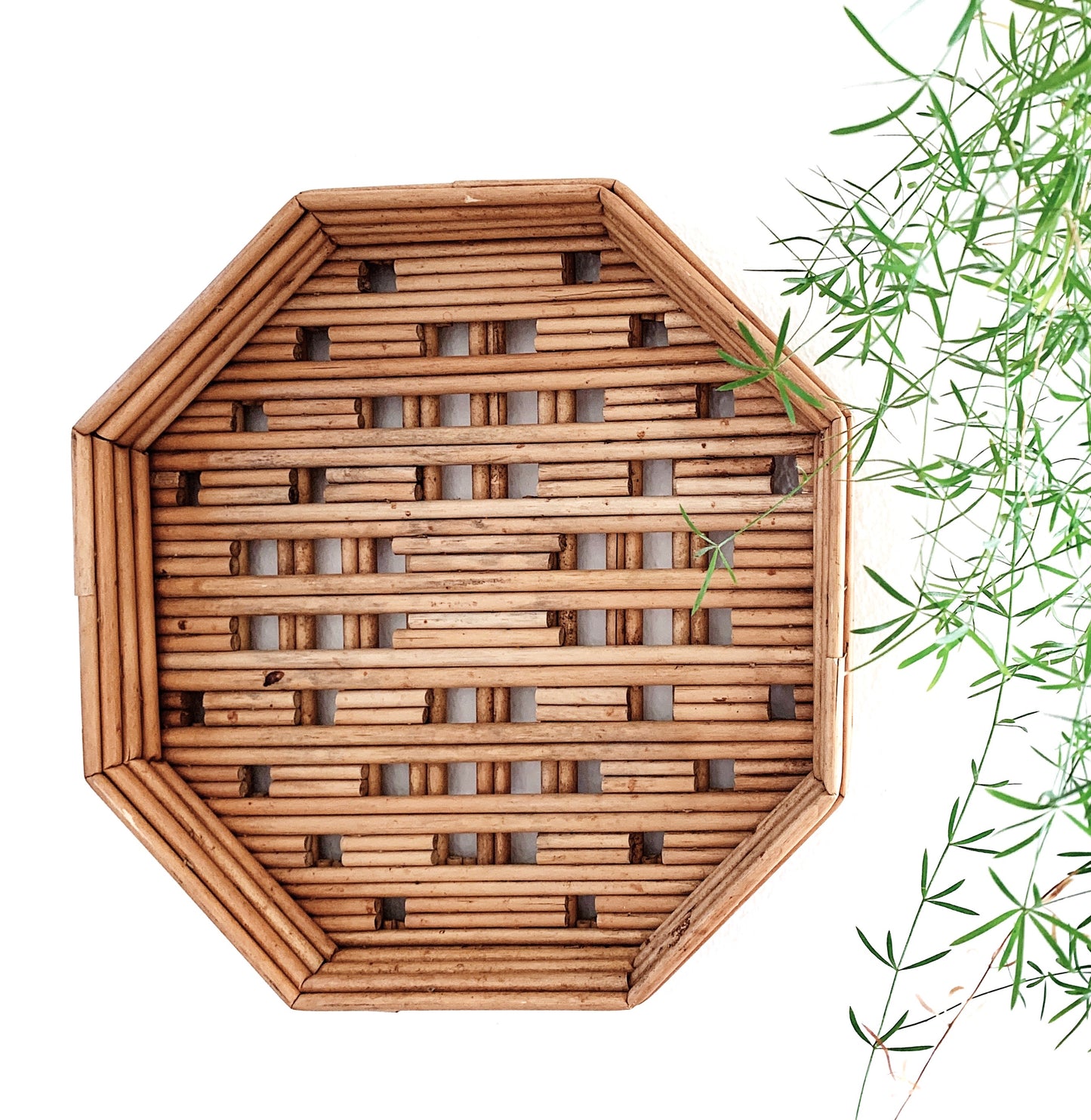Vintage Octagonal Reed Basket/ Tray