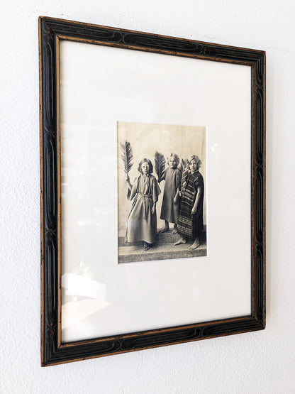 Antique Print of Three Children with Feathers