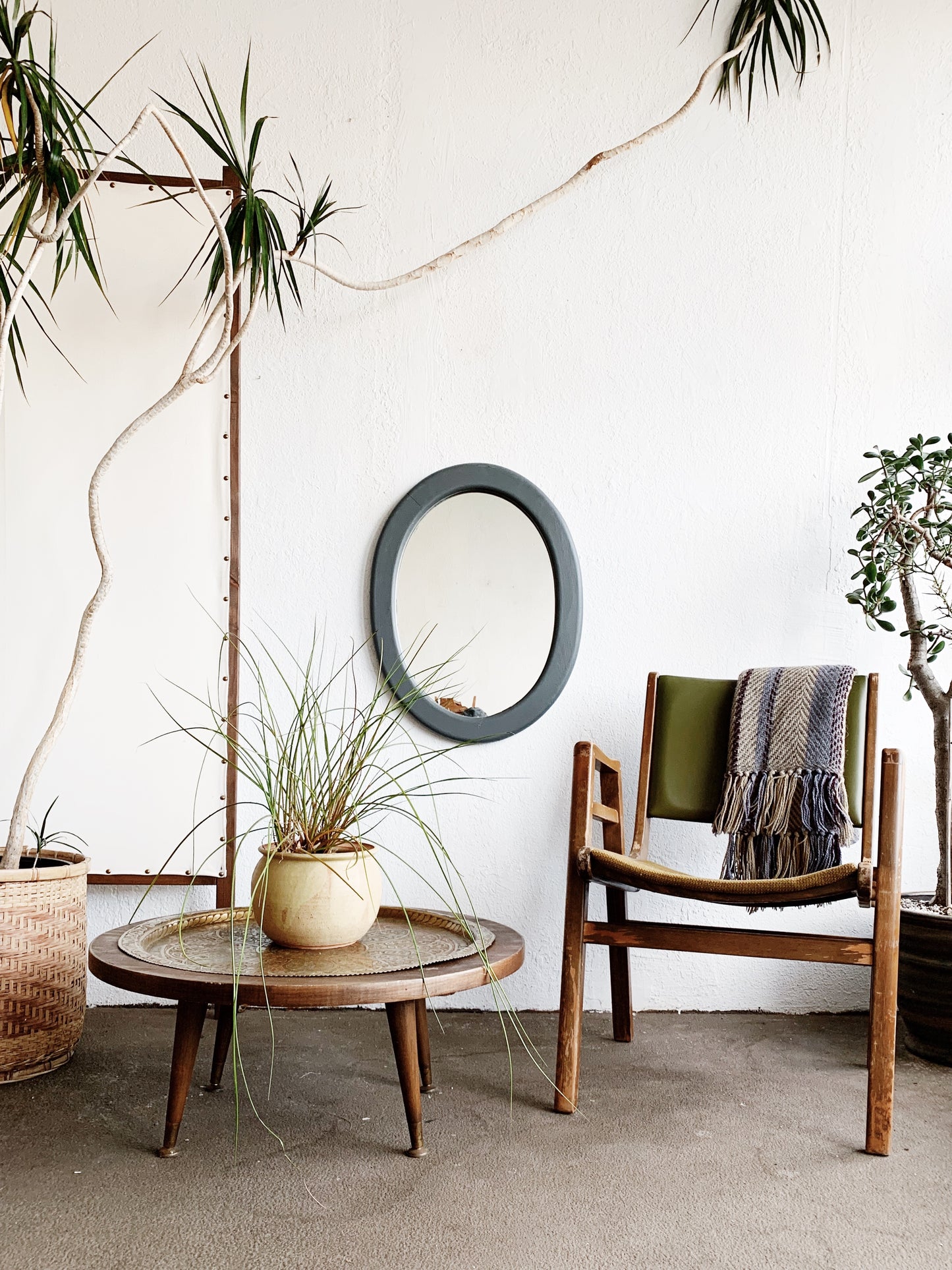 Vintage Handmade Table With Incised Brass Tray