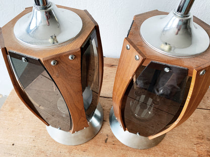 Mid Century Walnut & Smoky Lucite Lamp