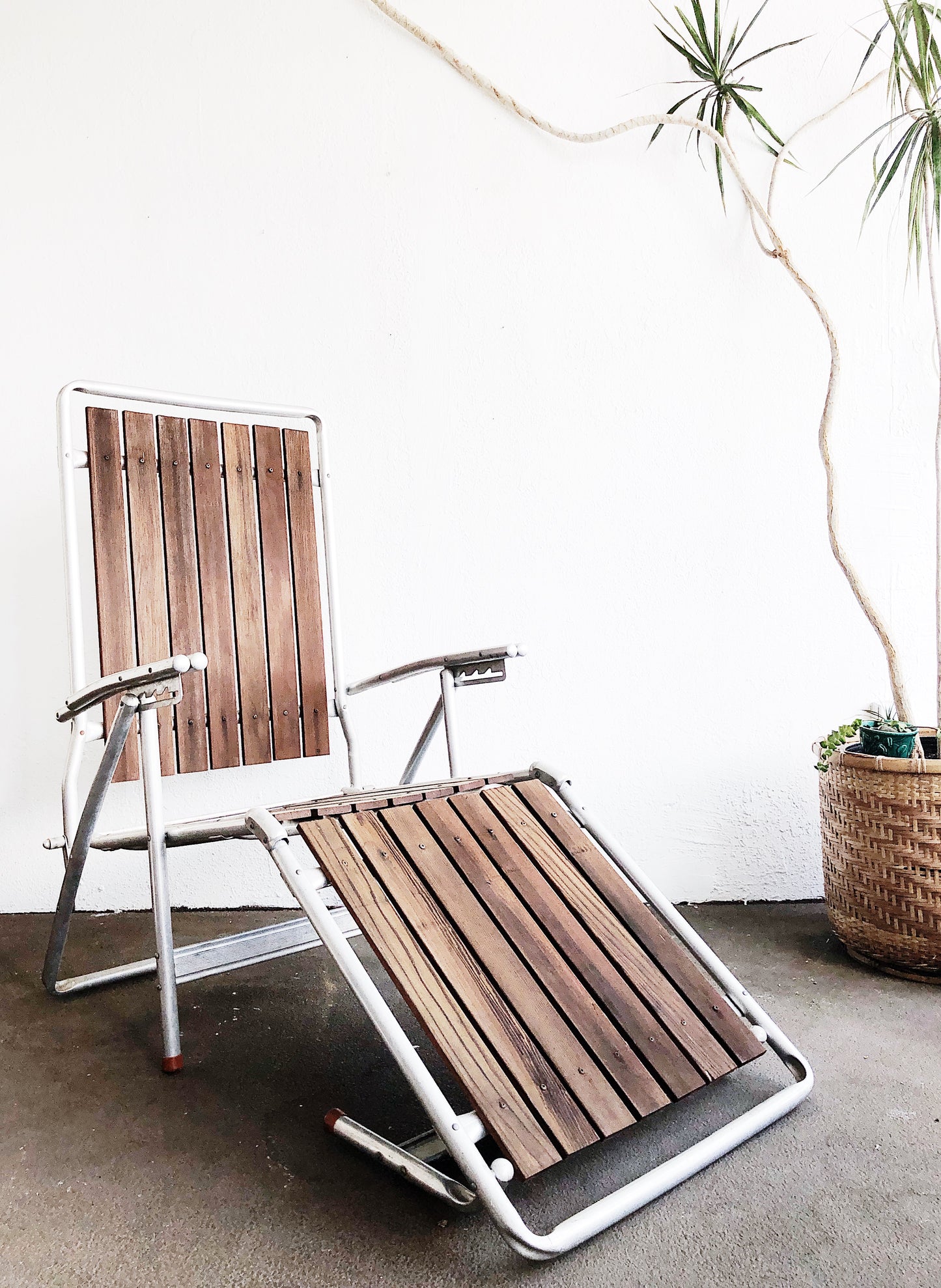 Vintage Aluminum and Redwood Lounge Chair