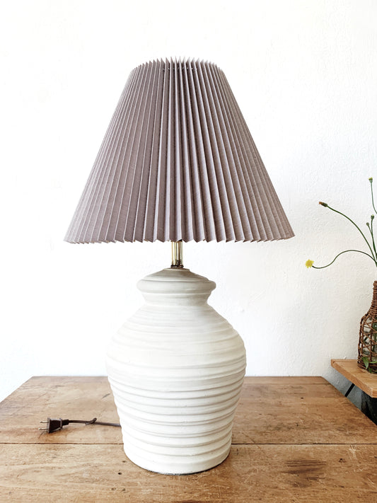 Vintage Pottery Lamp with Linen Shade