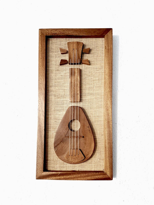 Mid Century Enesco Acacia Wood Mandolin Art