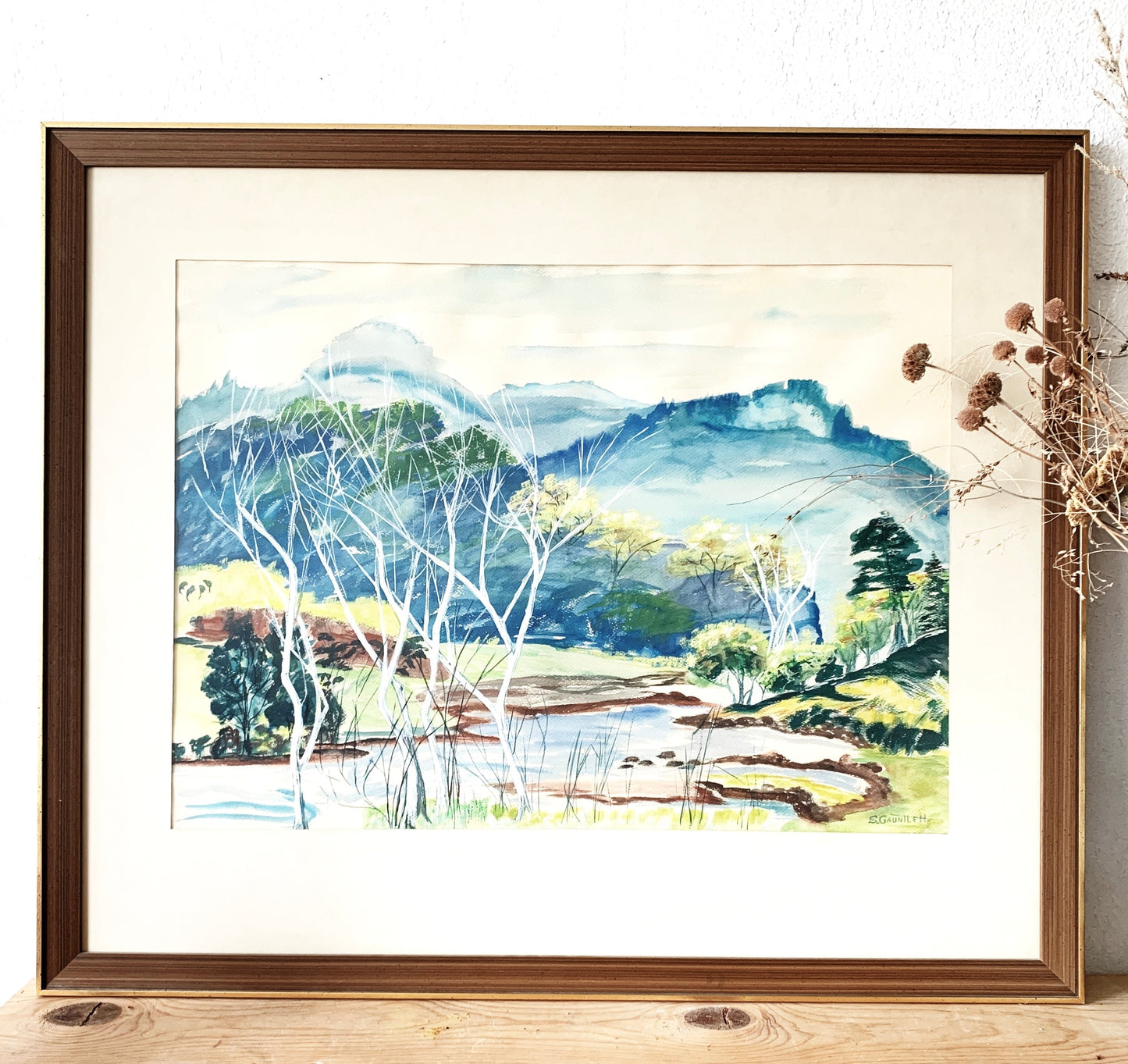 Large Original Mid Century Watercolor Painting