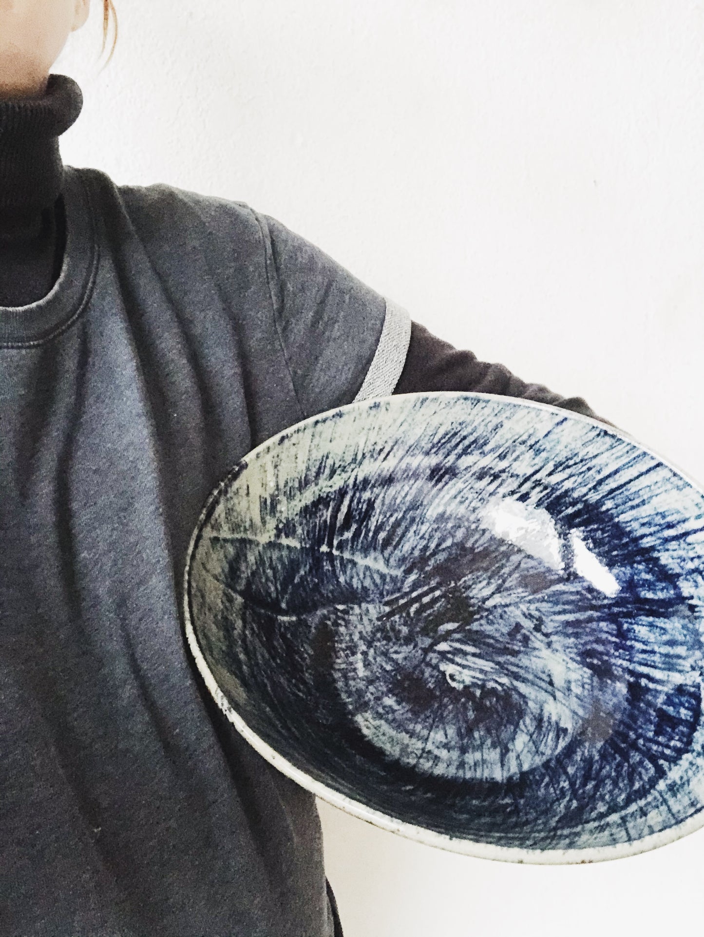 Large Handmade Indigo Swirl Bowl