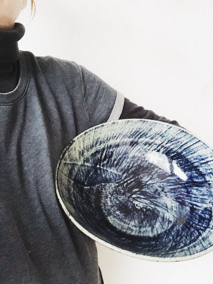 Large Handmade Indigo Swirl Bowl