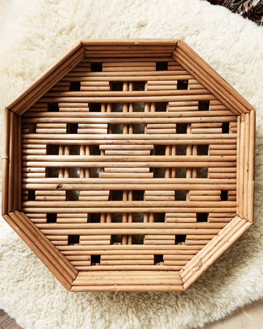 Vintage Octagonal Reed Basket/ Tray