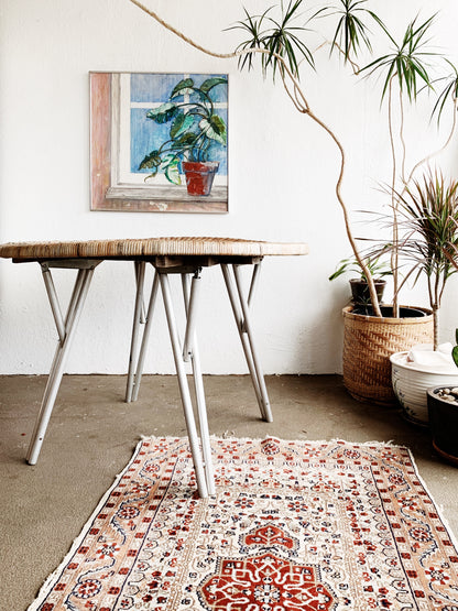 Large Wicker Table with Folding Aluminum Legs