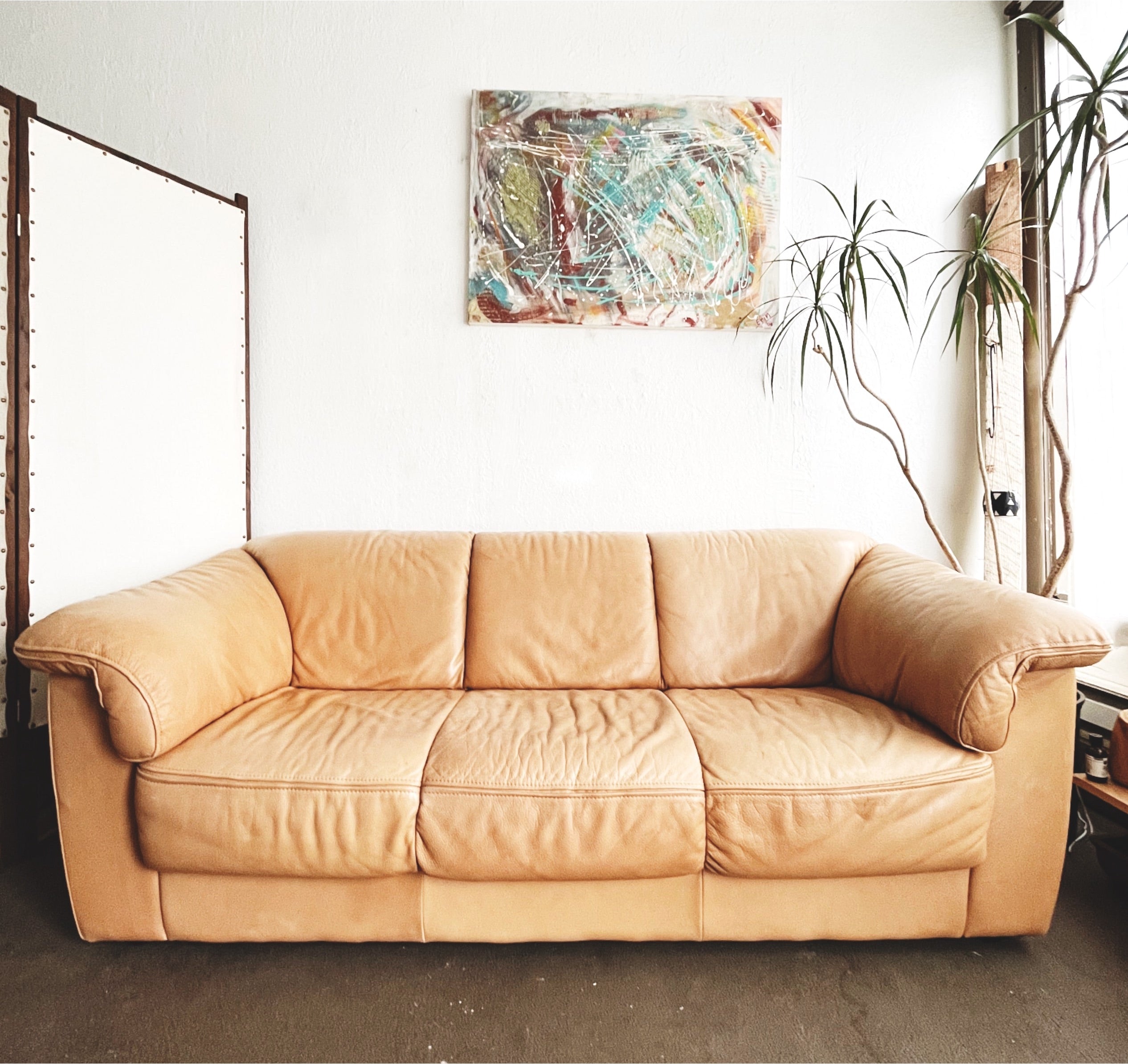 Vintage Italian Leather Couch - Thumbnail 4
