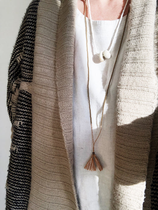 Handmade Glass Beaded Silk Tassel Necklace