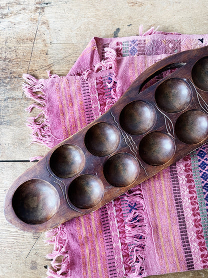 Large Vintage Carved Wood Mancala