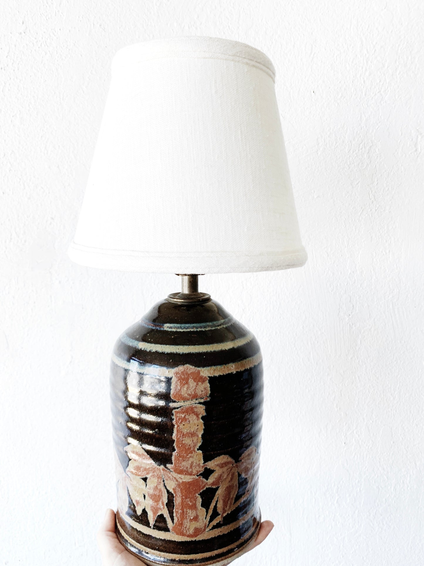 Vintage Pottery Lamp with Shade