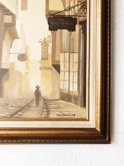 Vintage Original Street Scene Painting