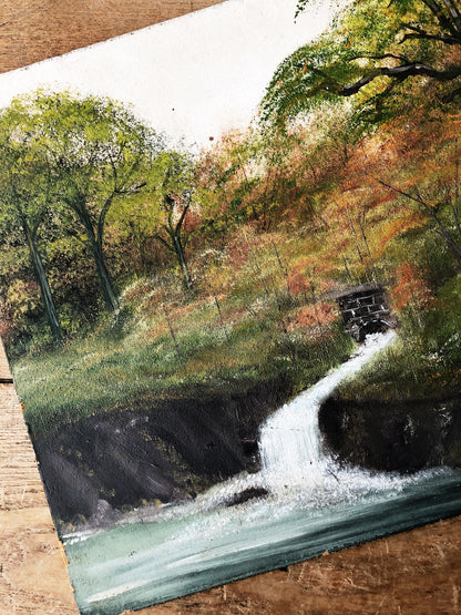 Vintage Waterfall Landscape Painting