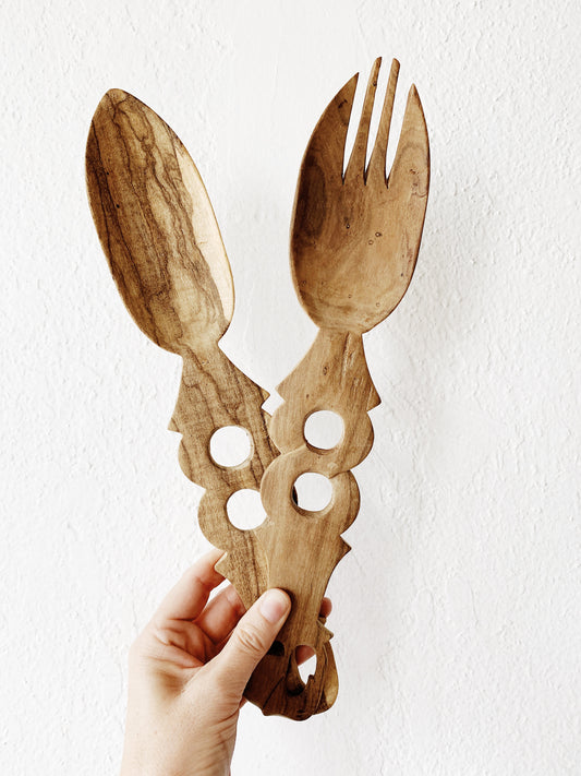 Vintage Wood Salad Servers