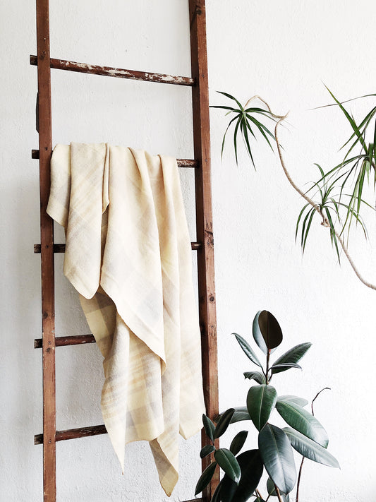 Vintage Neutral Plaid Wool Blanket