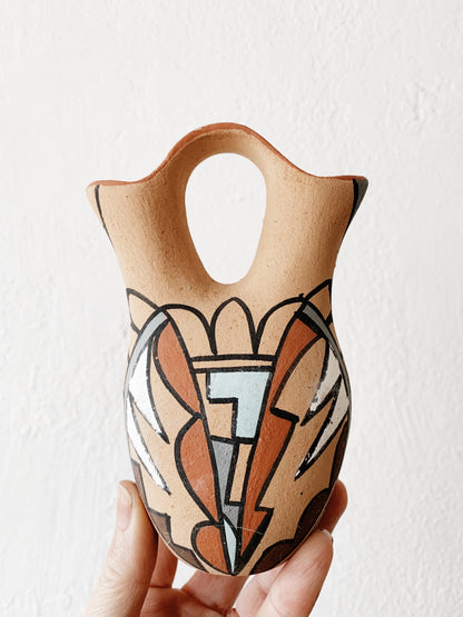 Vintage Hand Painted Double Fluted Pottery Vase