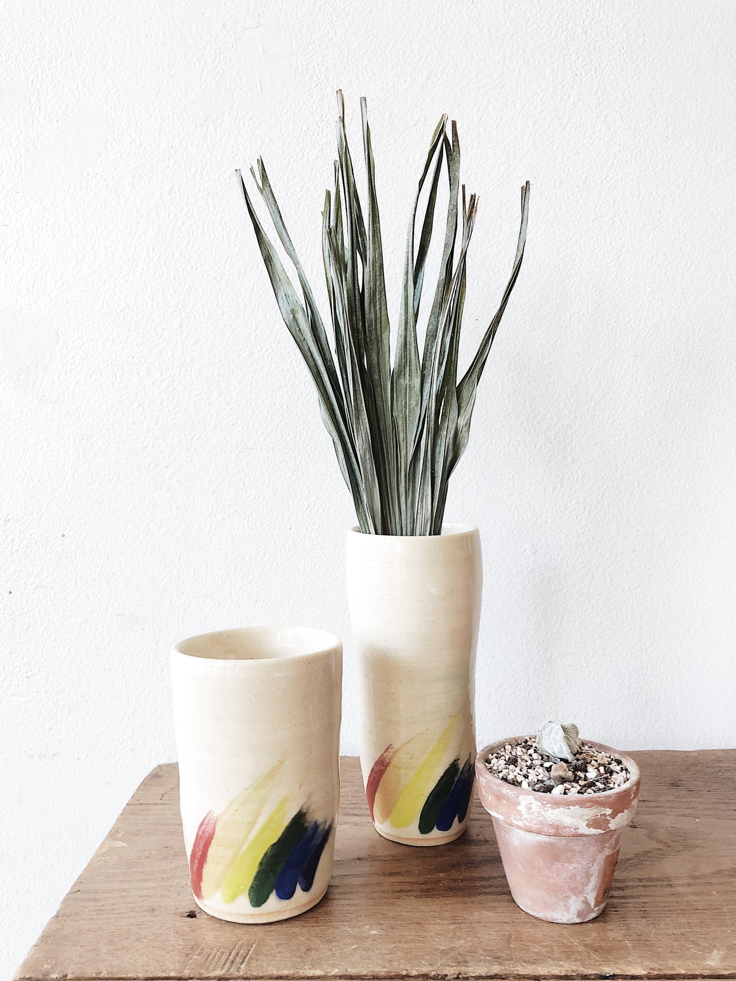 Vintage Handmade Ceramic Rainbow Tumbler