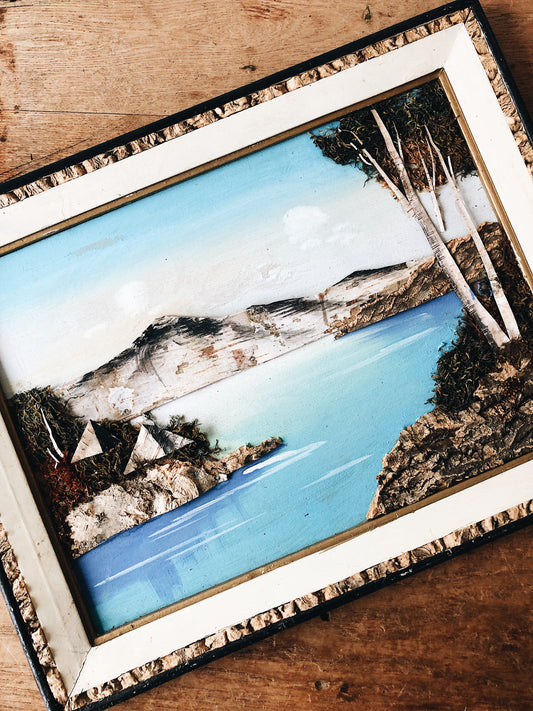 Vintage Birch Bark Landscape Painting
