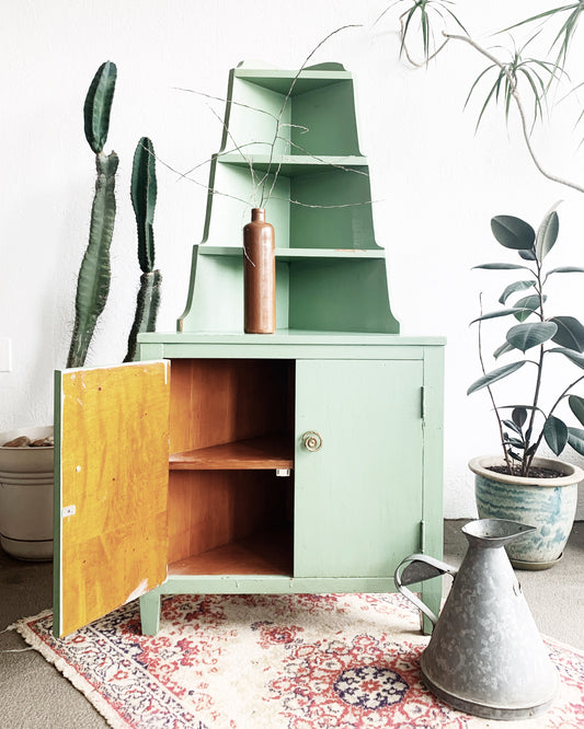 Vintage Wood Petite Corner Cabinet