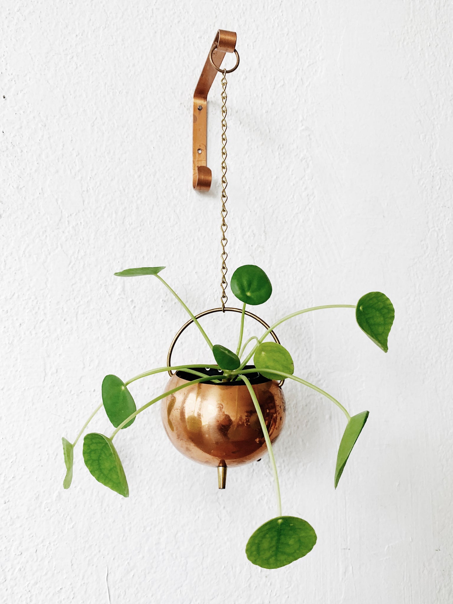 Vintage Hanging Copper Pot with Wall Bracket